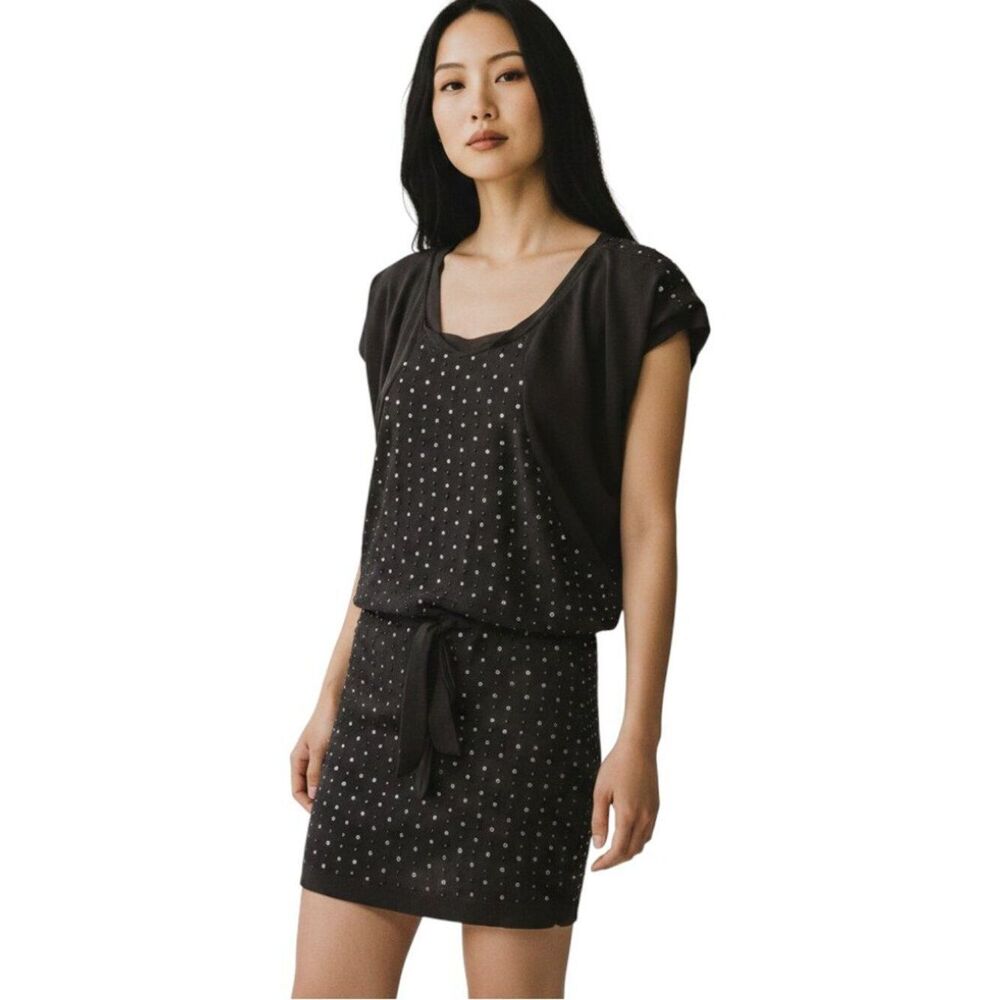 Ark & Co Gray Rhinestone Studded Mini Dress Size S Night Out Tie Waist